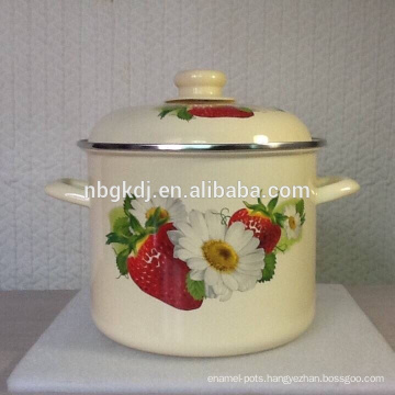 new product enamel stock cooking pot with fruit and flower